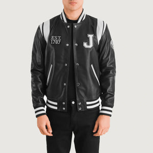 Lekas New Jersey Black Leather Varsity Jacket
