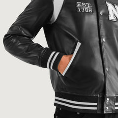 Lekas New York Black Leather Varsity Jacket