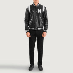 Lekas New York Black Leather Varsity Jacket
