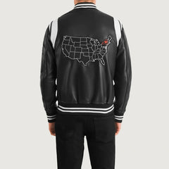 Lekas New York Black Leather Varsity Jacket