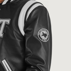 Lekas Texas Black Leather Varsity Jacket