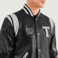 Lekas Texas Black Leather Varsity Jacket