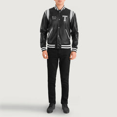Lekas Texas Black Leather Varsity Jacket