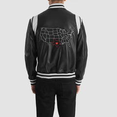 Lekas Texas Black Leather Varsity Jacket