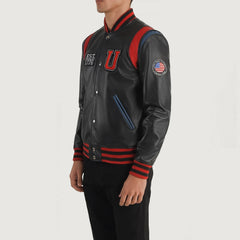 Lekas USA Black Leather Varsity Jacket