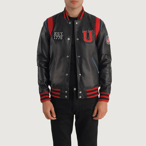 Lekas USA Black Leather Varsity Jacket