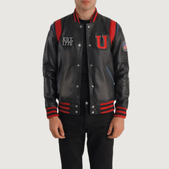 Lekas USA Black Leather Varsity Jacket