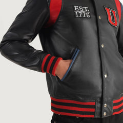Lekas USA Black Leather Varsity Jacket
