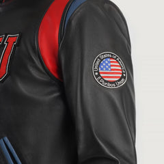 Lekas USA Black Leather Varsity Jacket