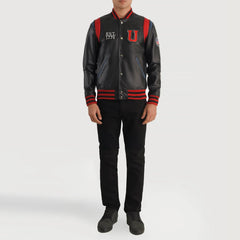 Lekas USA Black Leather Varsity Jacket