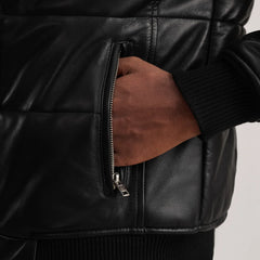 Lerus Black Leather Bomber Jacket