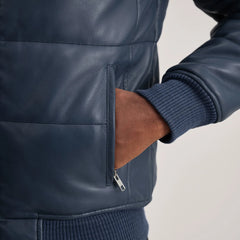Lerus Blue Leather Bomber Jacket