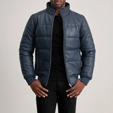 Lerus Blue Leather Bomber Jacket