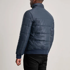 Lerus Blue Leather Bomber Jacket