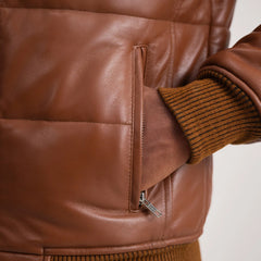 Lerus Brown Leather Bomber Jacket
