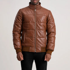 Lerus Brown Leather Bomber Jacket