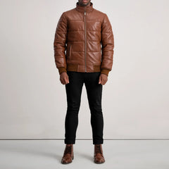 Lerus Brown Leather Bomber Jacket
