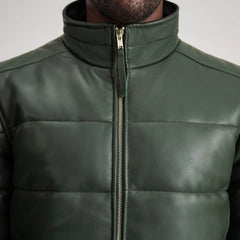 Lerus Green Leather Bomber Jacket