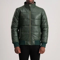 Lerus Green Leather Bomber Jacket