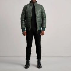 Lerus Green Leather Bomber Jacket