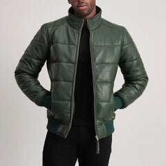 Lerus Green Leather Bomber Jacket