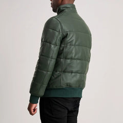 Lerus Green Leather Bomber Jacket