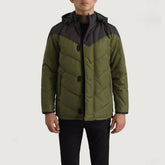 Yator Black Green Leather Hooded Jacket