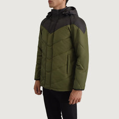Yator Black Green Leather Hooded Jacket