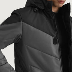 Yator Black Leather Hooded Jacket