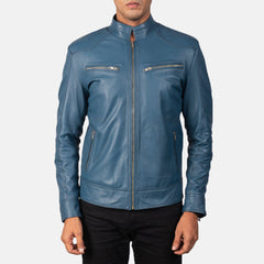Nogos Blue Leather Biker Jacket