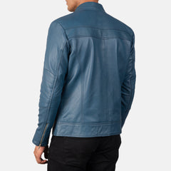 Nogos Blue Leather Biker Jacket