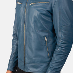 Nogos Blue Leather Biker Jacket