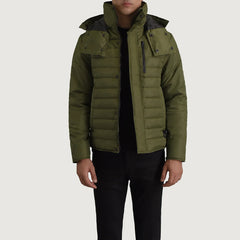 Tirus Green Leather Hooded Jacket
