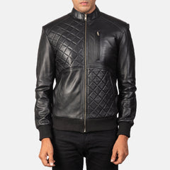 Kovean Black Leather Bomber Jacket
