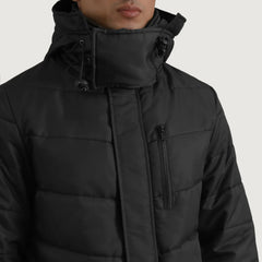 Sanen Black Leather Hooded Parka Jacket