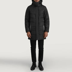 Sanen Black Leather Hooded Parka Jacket
