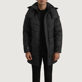 Sanen Black Leather Hooded Parka Jacket