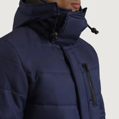 Sanen Blue Leather Hooded Parka Jacket
