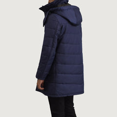 Sanen Blue Leather Hooded Parka Jacket