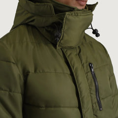 Sanen Green Leather Hooded Parka Jacket