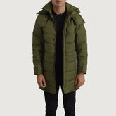 Sanen Green Leather Hooded Parka Jacket