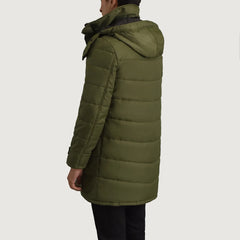 Sanen Green Leather Hooded Parka Jacket