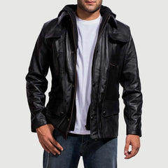 Kegan Black Leather Hooded Jacket