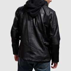Kegan Black Leather Hooded Jacket