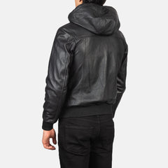 Vitor Black Leather Hooded Bomber Jacket