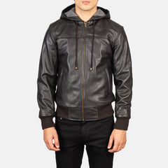 Vitor Brown Leather Hooded Bomber Jacket