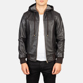 Vitor Brown Leather Hooded Bomber Jacket