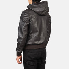 Vitor Brown Leather Hooded Bomber Jacket