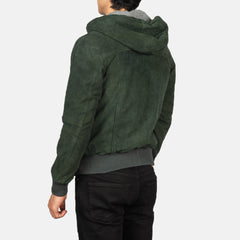 Vitor Green Suede Hooded Bomber Jacket