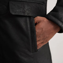 Taken Black Leather Coat Jacket